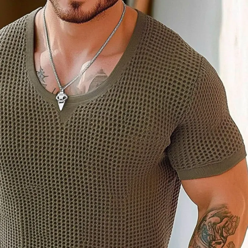 Men's Solid Color Loose Round Neck Short Sleeve Sweater T-Shirt MTA1700C3X sold by Manly product image thumbnail 2