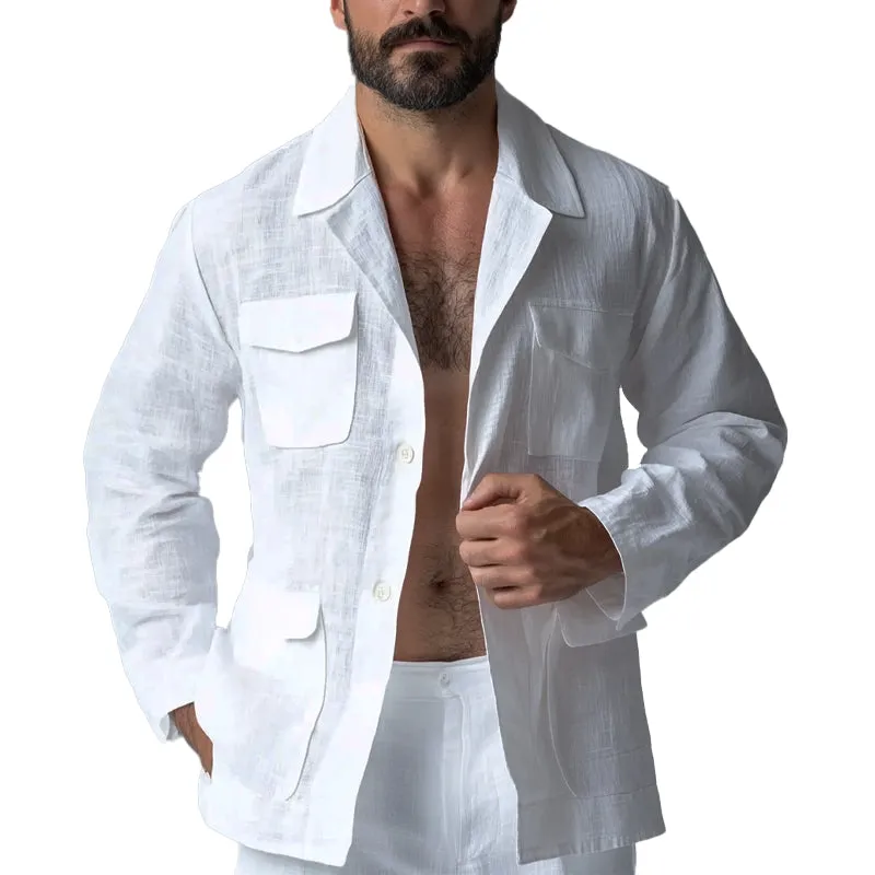 Men's Cotton And Linen Loose Multi-Pocket Thin Blazer MTA1788C8X sold by Manly