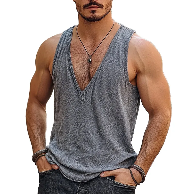 Men's Cotton Blend V-Neck Sports Tank Top MTA1701C7X sold by Manly