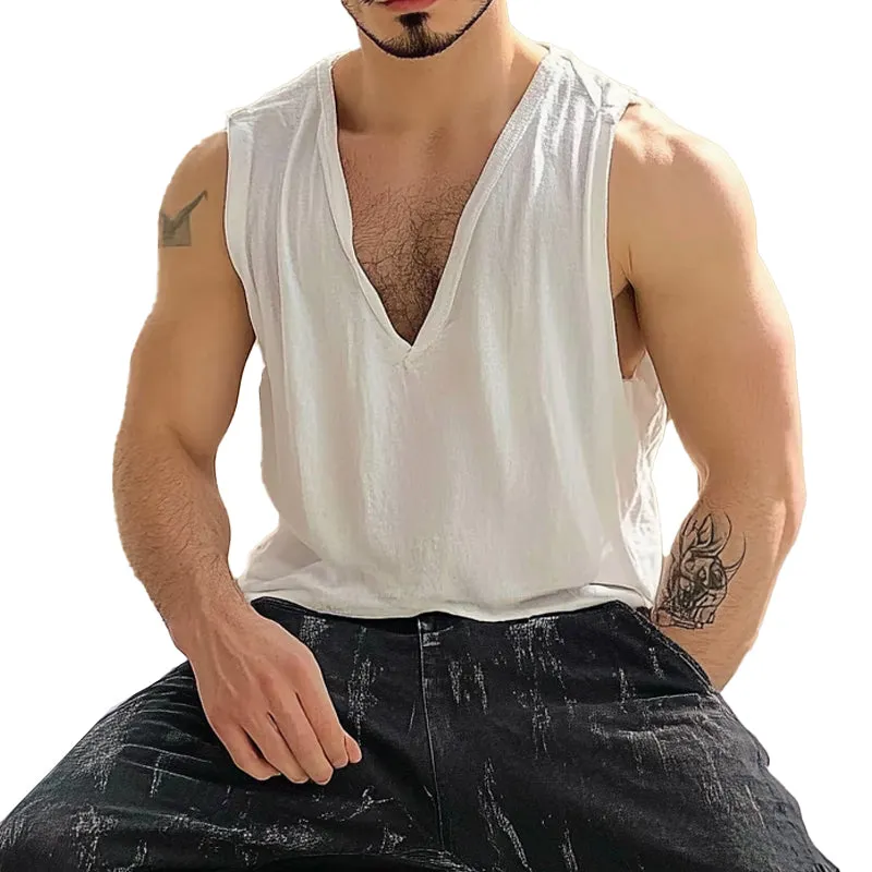 Men's Solid Color Cotton V-Neck Tank Top MTA1791C1X sold by Manly