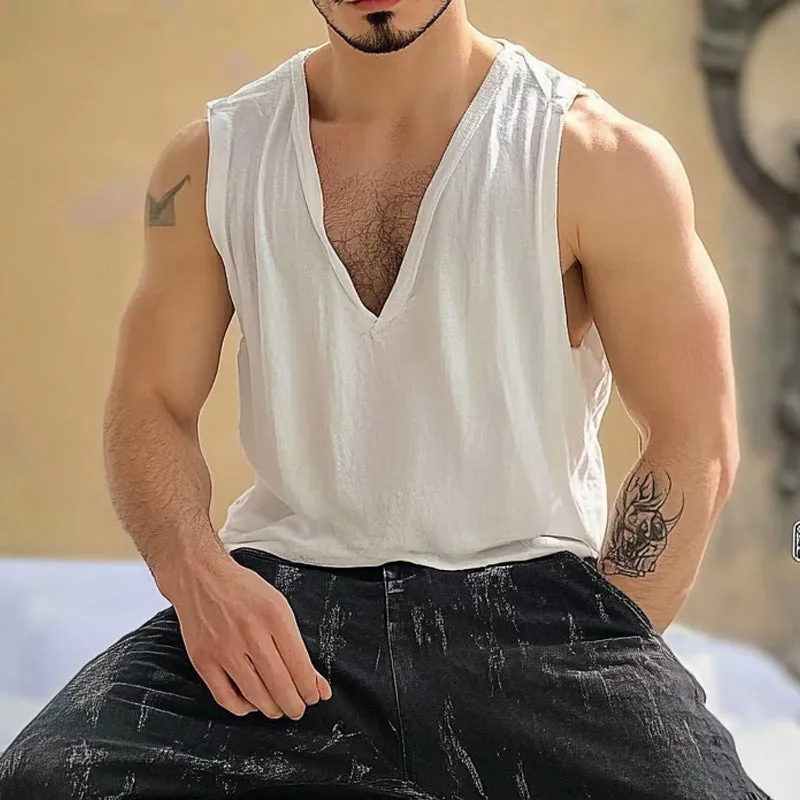 Men's Solid Color Cotton V-Neck Tank Top MTA1791C1X sold by Manly product image thumbnail 2