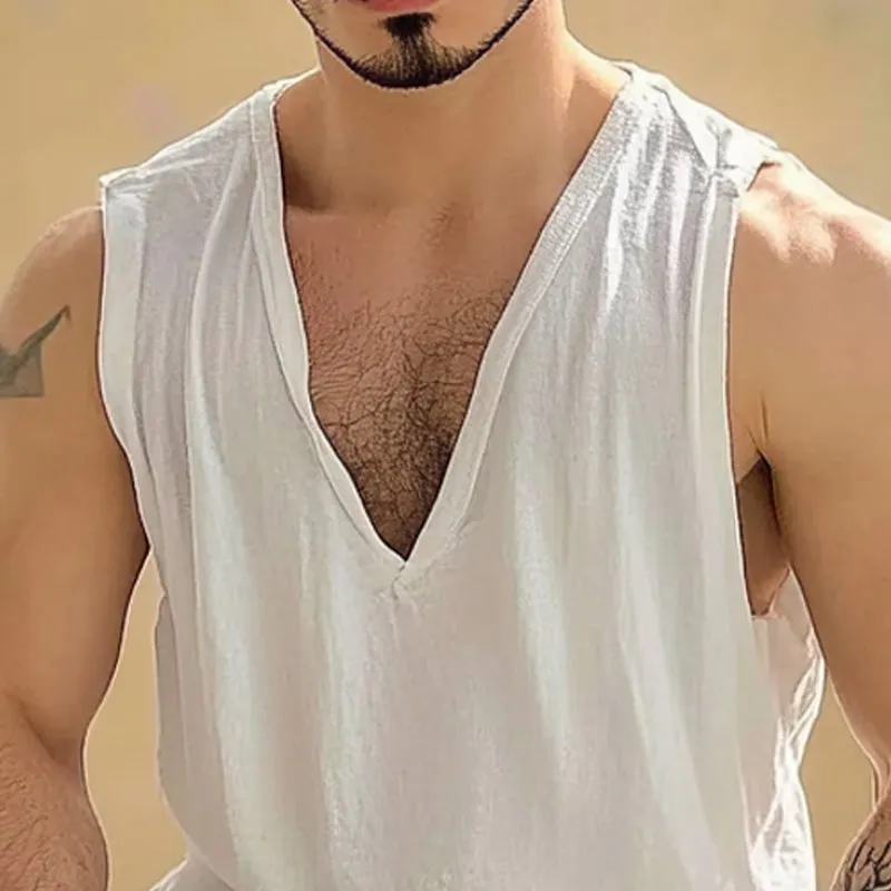 Men's Solid Color Cotton V-Neck Tank Top MTA1791C1X sold by Manly product image thumbnail 3