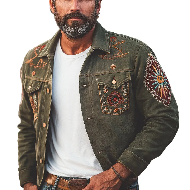 Men's Vintage Embroidered Single Breasted Denim Jacket MTA1795C8X sold by Manly