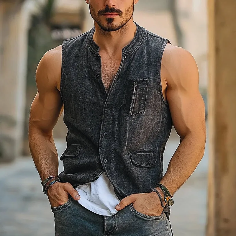 Men's Vintage Denim Single Breasted Vest MTA1781C8X sold by Manly product image thumbnail 2
