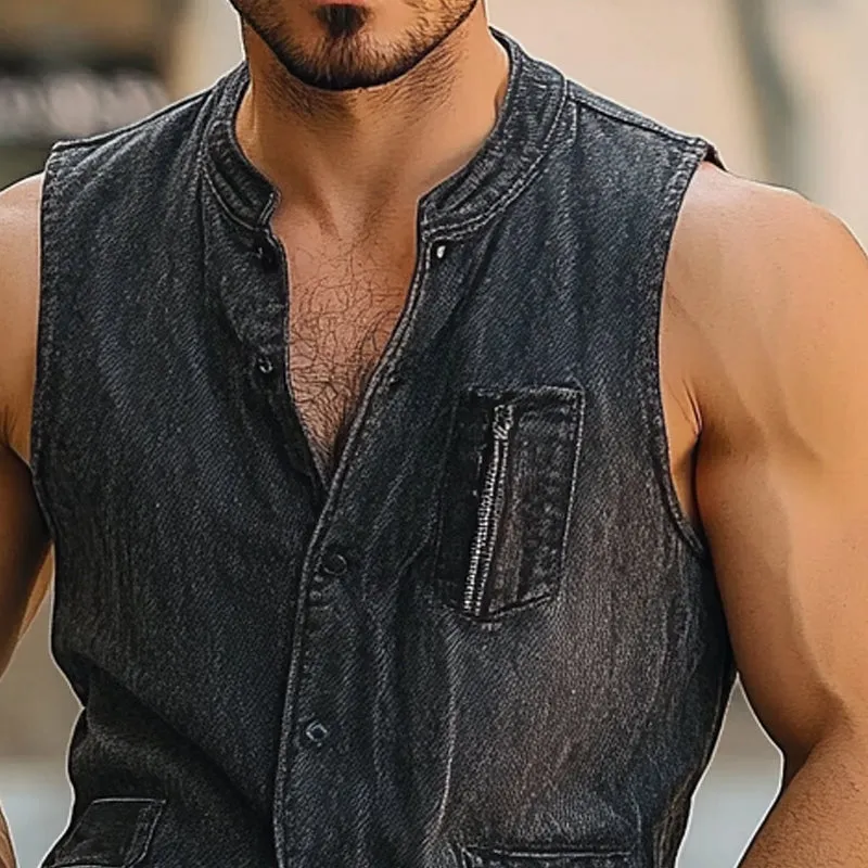 Men's Vintage Denim Single Breasted Vest MTA1781C8X sold by Manly product image thumbnail 3