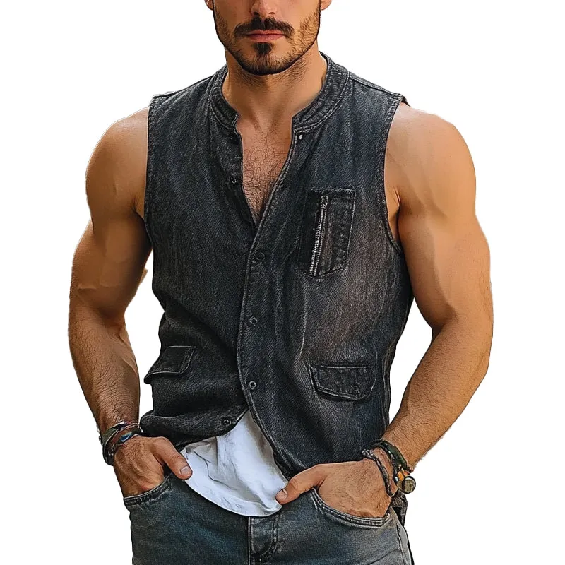 Men's Vintage Denim Single Breasted Vest MTA1781C8X sold by Manly