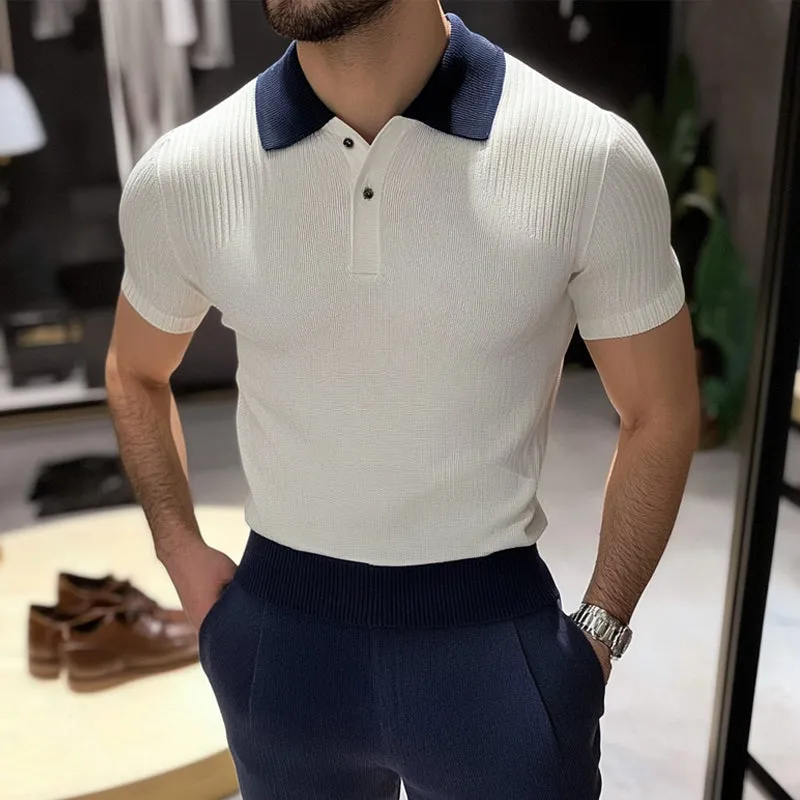 Men's Casual Contrast Color Knitted Short-Sleeved Polo Shirt MTA1741C5X sold by Manly product image thumbnail 2