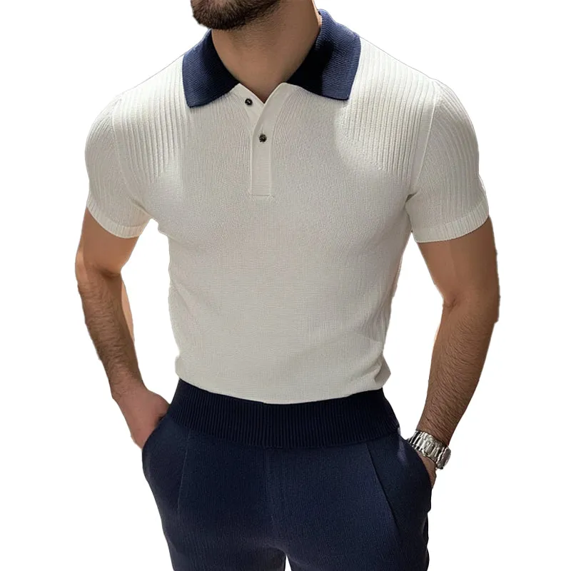 Men's Casual Contrast Color Knitted Short-Sleeved Polo Shirt MTA1741C5X sold by Manly
