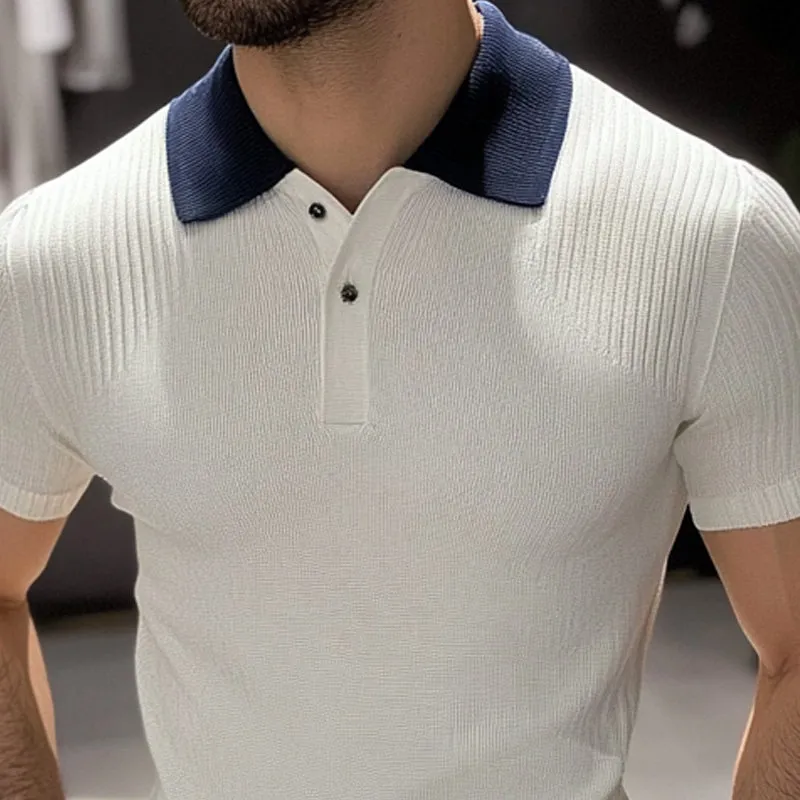 Men's Casual Contrast Color Knitted Short-Sleeved Polo Shirt MTA1741C5X sold by Manly product image thumbnail 3