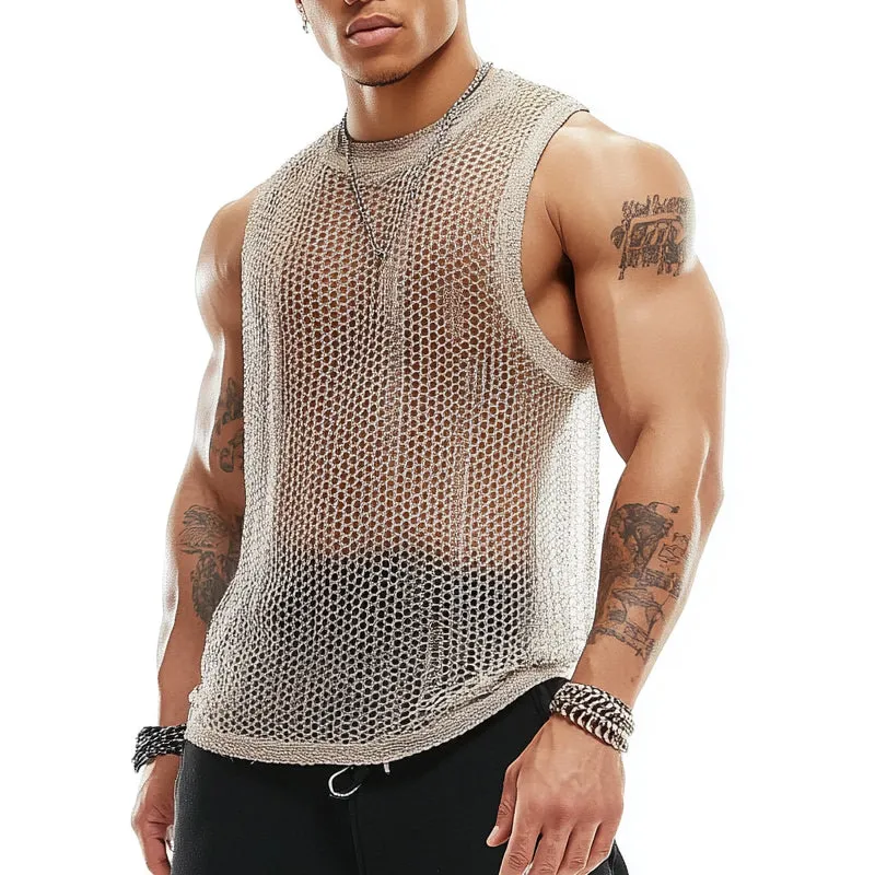 Men's Breathable Mesh Crew Neck Tank Top MTA1779C4X sold by Manly