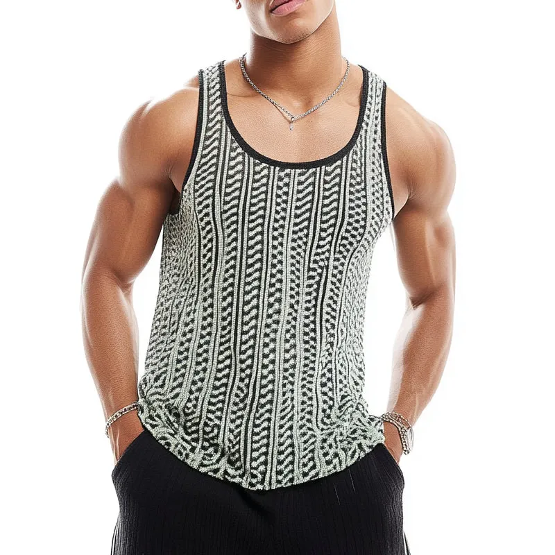 Men's Casual Knitted Jacquard Scoop Neck Tank Top MTA1700C5X sold by Manly