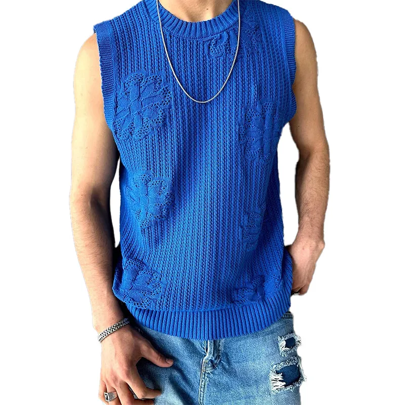 Men's Knitted Jacquard Crew Neck Tank Top MTA1787C1X sold by Manly