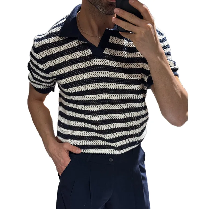 Men's knitted striped casual short-sleeved POLO shirt MTA1767C1X sold by Manly product image thumbnail 3