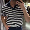 Men's knitted striped casual short-sleeved POLO shirt MTA1767C1X sold by Manly
