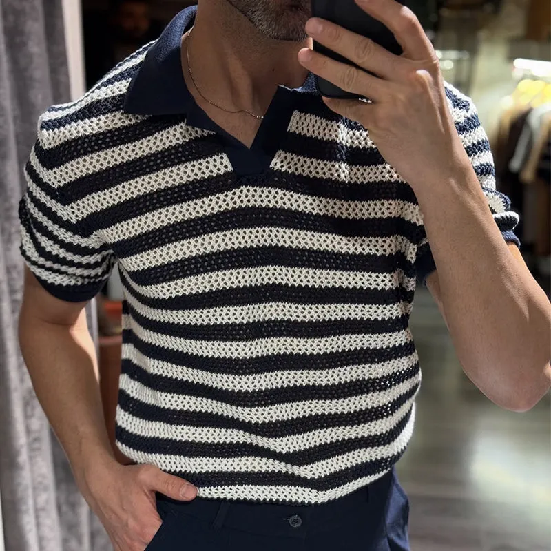 Men's knitted striped casual short-sleeved POLO shirt MTA1767C1X sold by Manly product image thumbnail 2