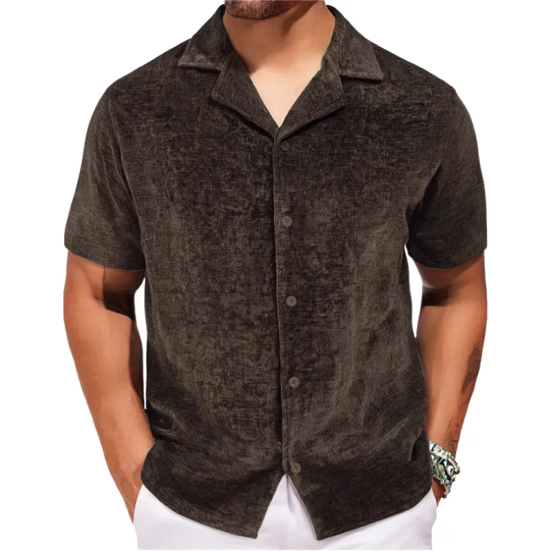 Men's Vintage Cuban Collar Velvet Loose Short Sleeve Shirt MTA1413C9M sold by Manly