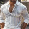 Men's Casual Striped Lapel Patch Pocket Slim Fit Long Sleeve Shirt MTA1353C0M sold by Manly