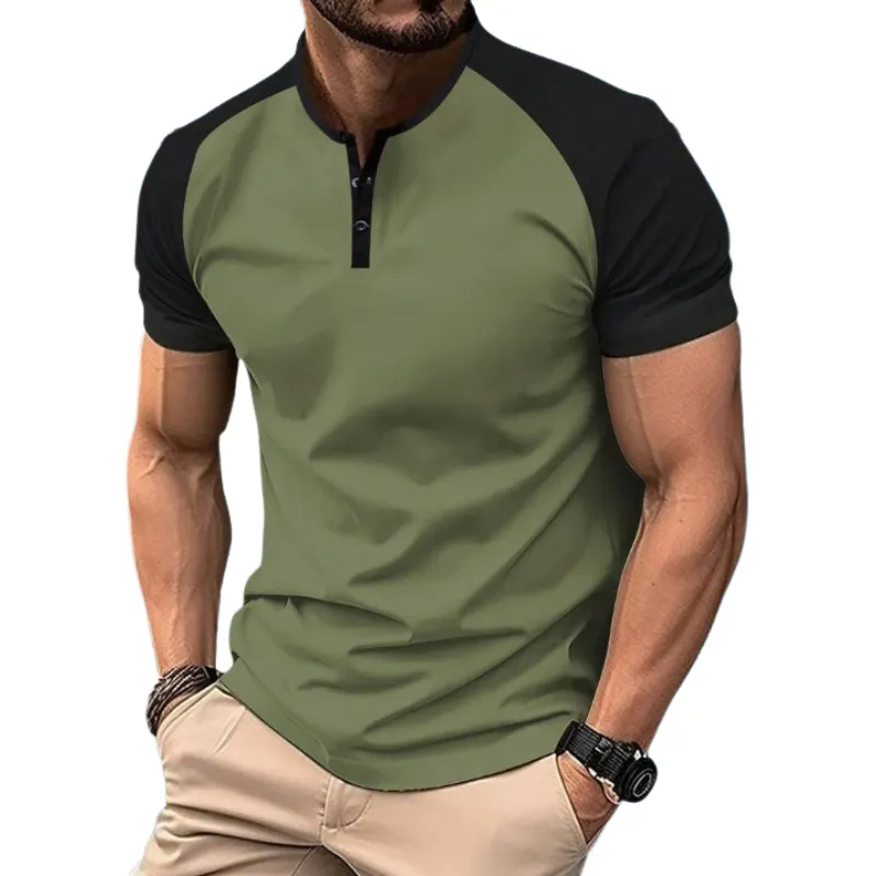 Men's Casual Cotton Contrast Color Henley Collar Raglan Slim Fit Short Sleeve T-Shirt MTA1420C4M sold by Manly product image thumbnail 2