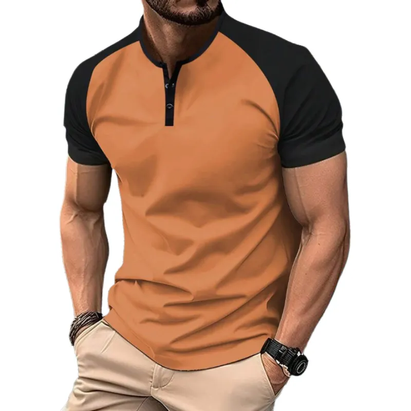 Men's Casual Cotton Contrast Color Henley Collar Raglan Slim Fit Short Sleeve T-Shirt MTA1420C4M sold by Manly