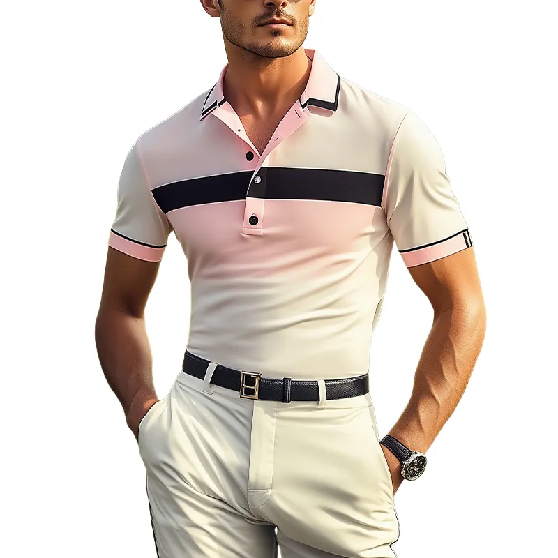 Men's Classic Casual Contrast Print Gradient Golf Short Sleeve Polo Shirt MTA1818C6K sold by Manly