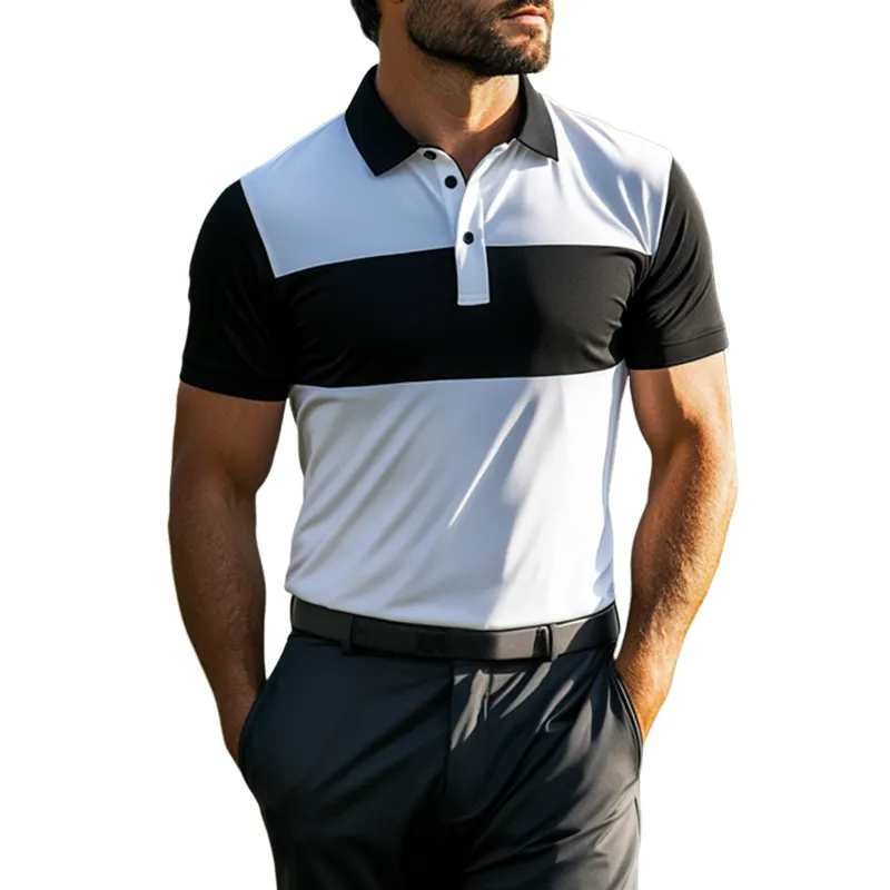 Men's Classic Casual Black and White Mercerized Cotton Golf Polo Shirt MTA1843C9K made by Manly