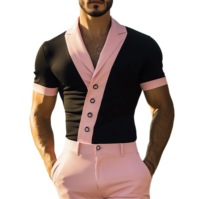 Men's Spring and Summer Fashion Slim Fit Mercerized Cotton Deep V Neck Shirt MTA1837C8K sold by Manly