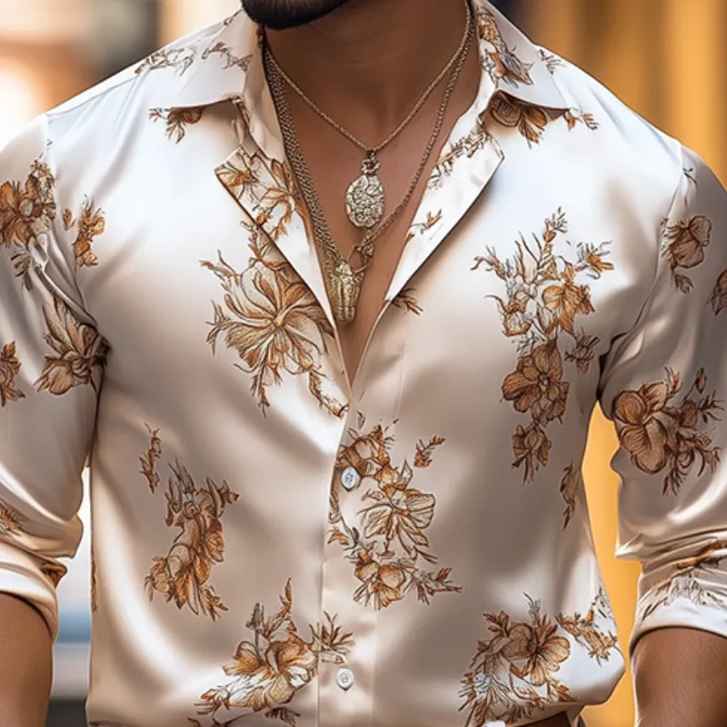 Men's Spring and Summer Fashion Retro Floral Printed Satin Long Sleeve Shirt MTA1867C7K sold by Manly product image thumbnail 3