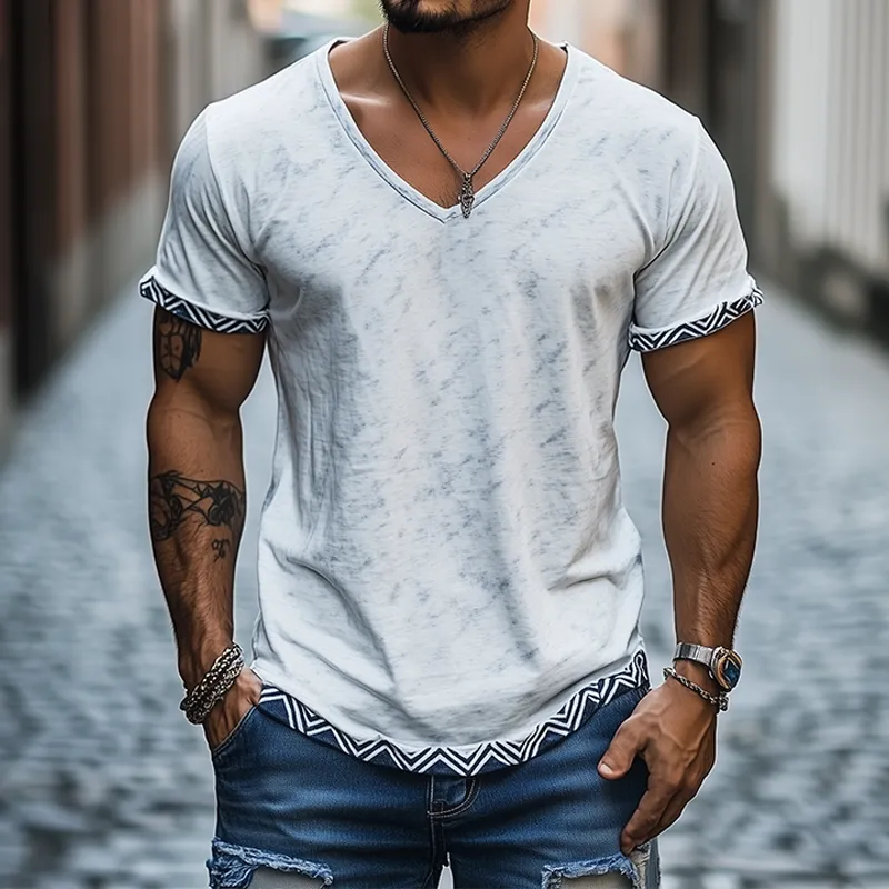Men's Classic Casual V-Neck Printed Cotton Short Sleeve T-Shirt MTA1746C0K sold by Manly product image thumbnail 2