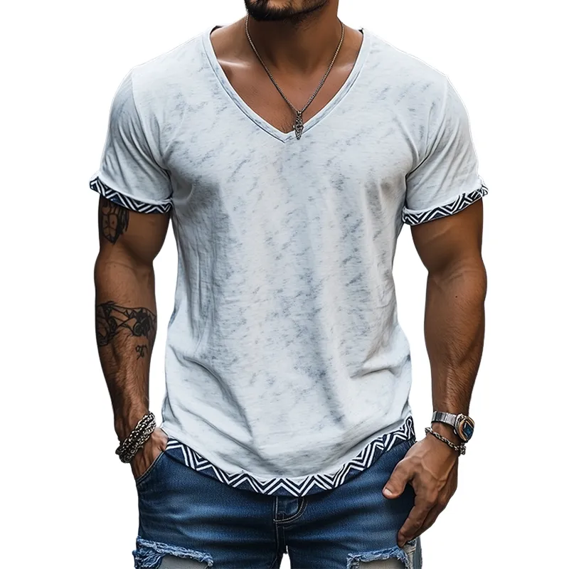 Men's Classic Casual V-Neck Printed Cotton Short Sleeve T-Shirt MTA1746C0K sold by Manly