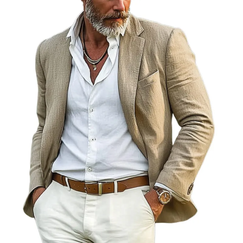 Men's Spring and Autumn Khaki Cotton and Linen Casual Blazer MTA1895C6U sold by Manly