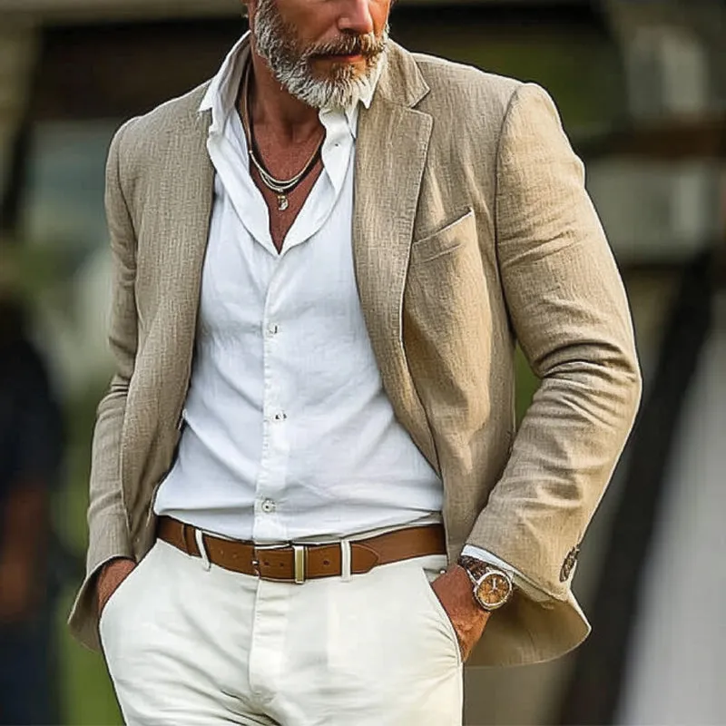 Men's Spring and Autumn Khaki Cotton and Linen Casual Blazer MTA1895C6U sold by Manly product image thumbnail 2