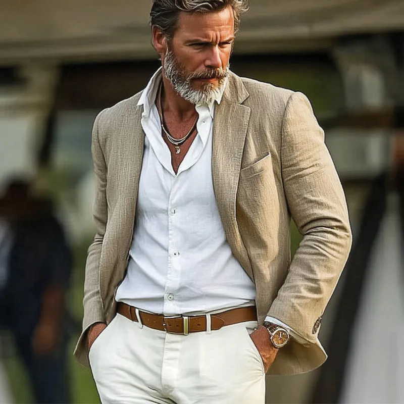 Men's Spring and Autumn Khaki Cotton and Linen Casual Blazer MTA1895C6U sold by Manly product image thumbnail 3