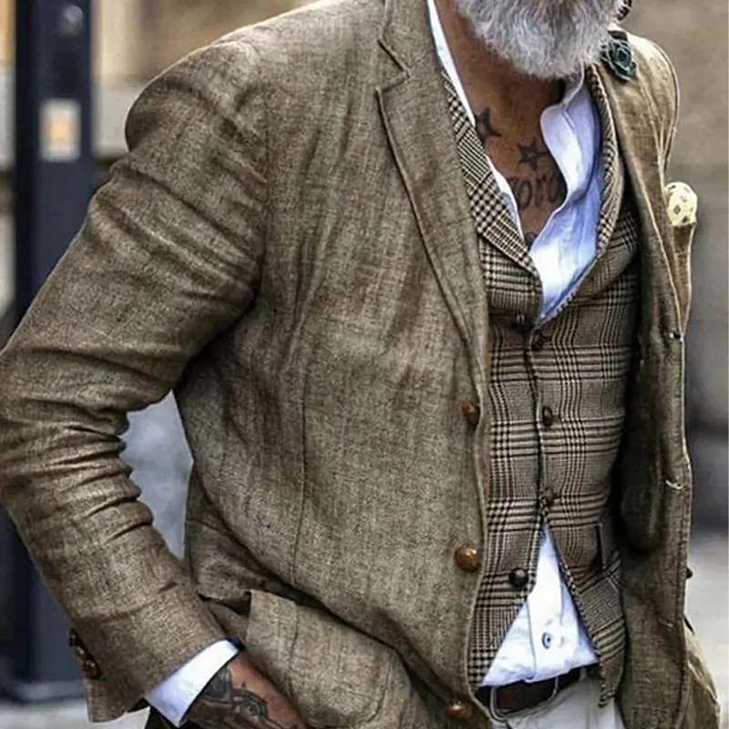 Men's Vintage Cotton and Linen Three-Button Casual Blazer MTA1854C6U sold by Manly product image thumbnail 2