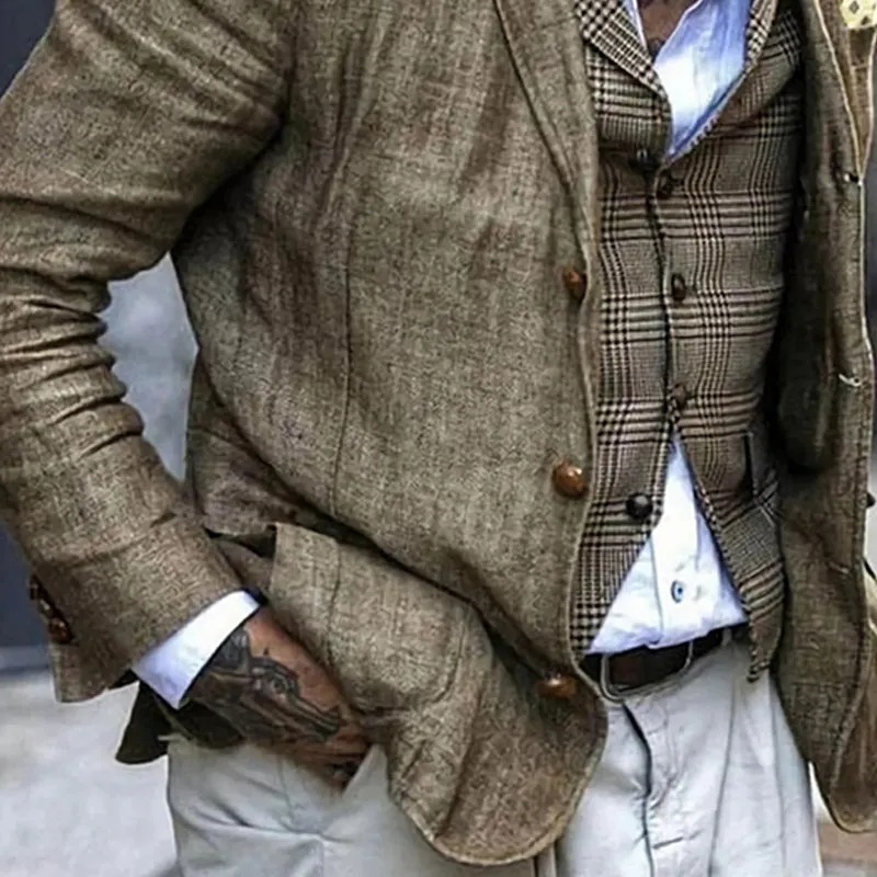 Men's Vintage Cotton and Linen Three-Button Casual Blazer MTA1854C6U sold by Manly product image thumbnail 3