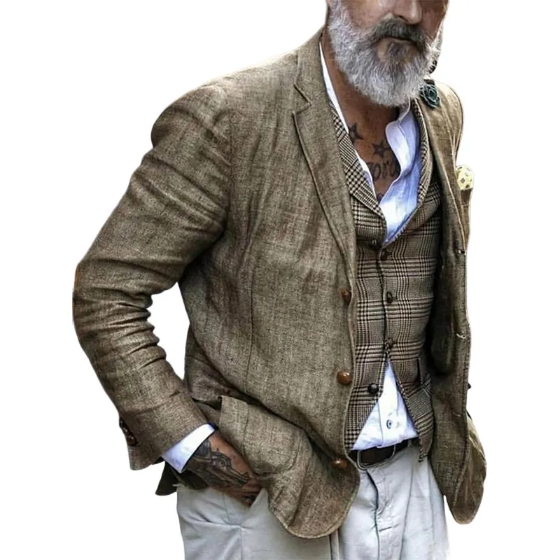 Men's Vintage Cotton and Linen Three-Button Casual Blazer MTA1854C6U sold by Manly