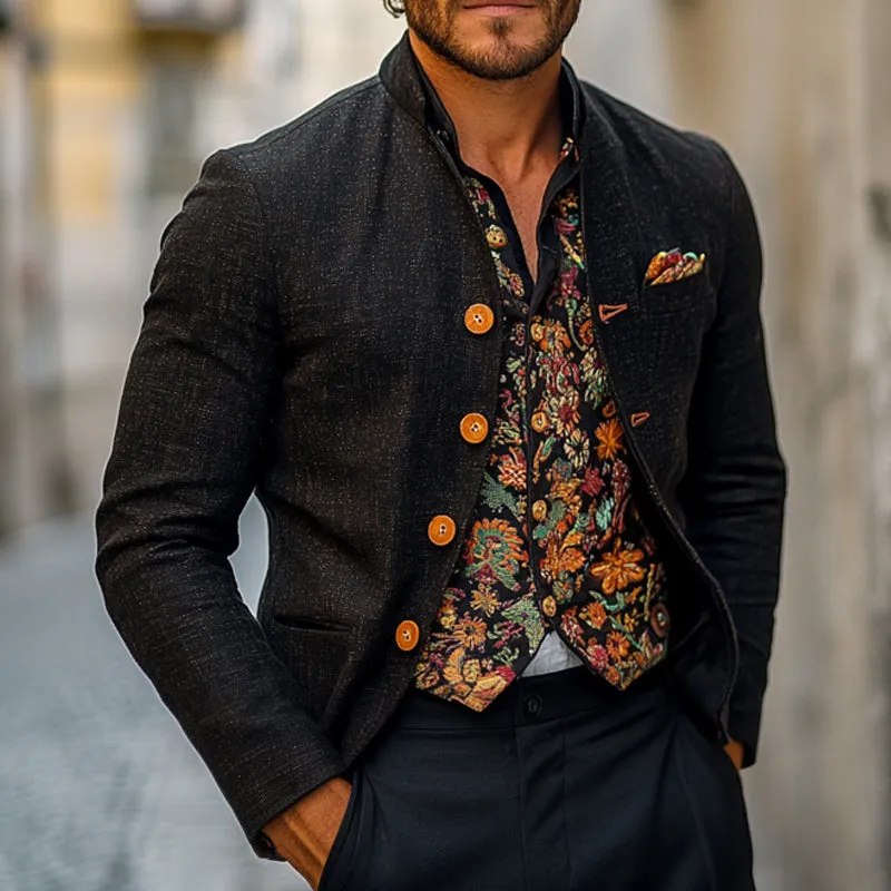 Men's Spring and Autumn Vintage Blended Stand Collar Blazer MTA1870C7U sold by Manly product image thumbnail 2