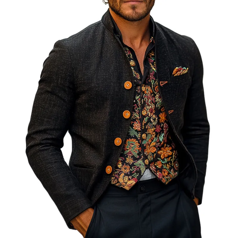 Men's Spring and Autumn Vintage Blended Stand Collar Blazer MTA1870C7U sold by Manly