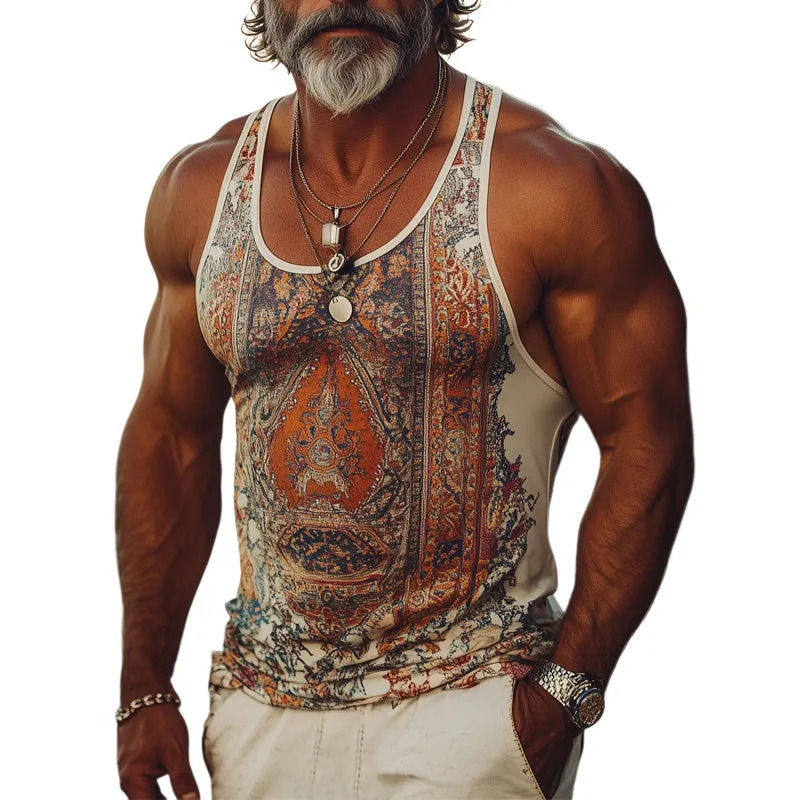 Men's Summer Cool Slim Fit Retro Printed Tank Top MTA1866C8U sold by Manly