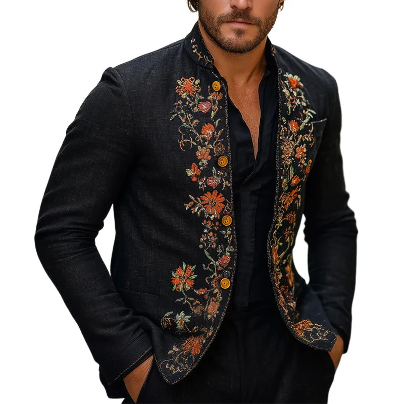 Men's Spring and Autumn Vintage Embroidered Stand Collar Blazer MTA1830C2U sold by Manly