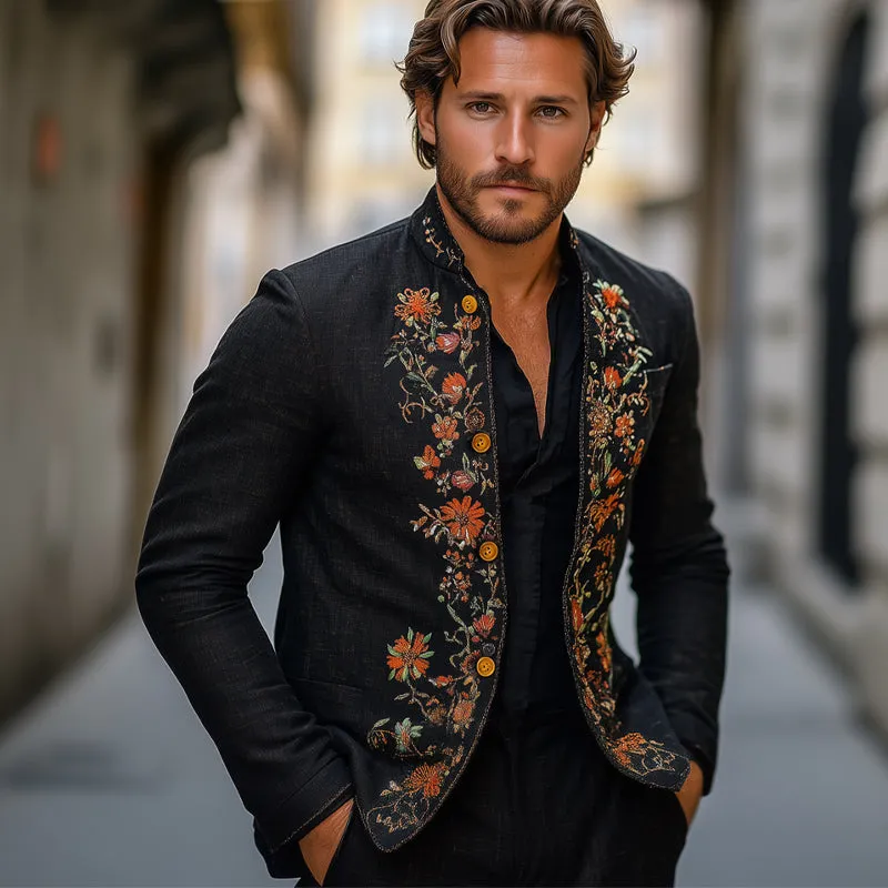Men's Spring and Autumn Vintage Embroidered Stand Collar Blazer MTA1830C2U sold by Manly product image thumbnail 3
