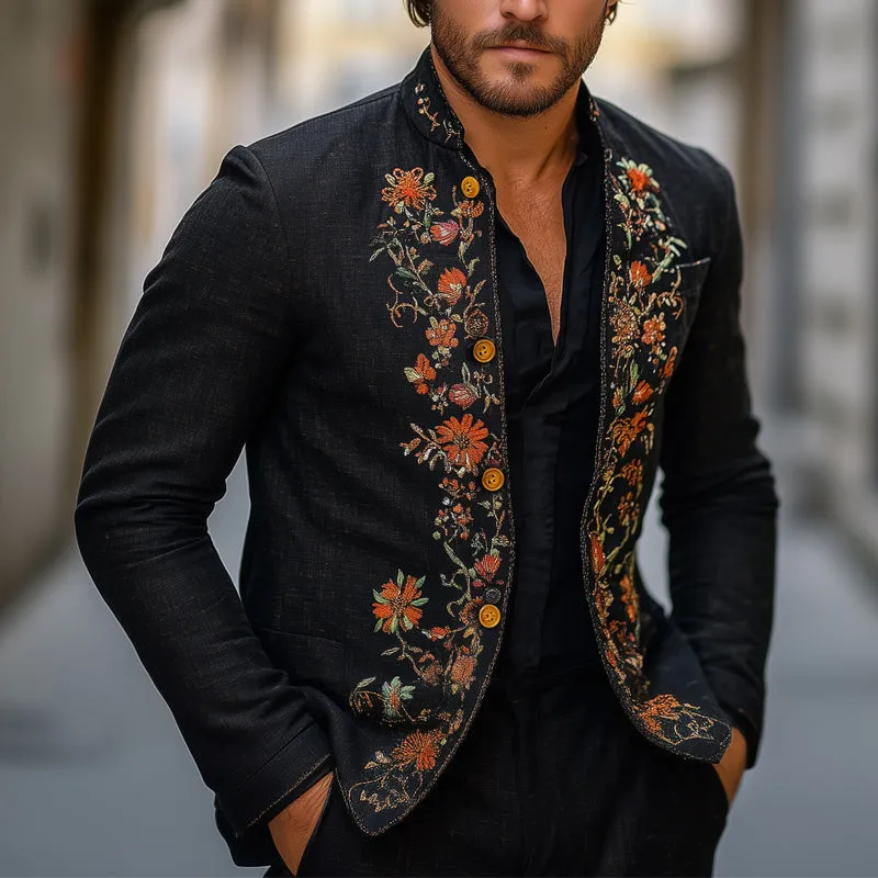 Men's Spring and Autumn Vintage Embroidered Stand Collar Blazer MTA1830C2U sold by Manly product image thumbnail 2