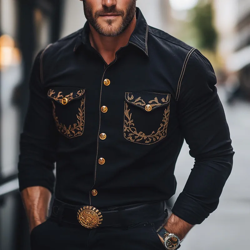 Men's Black Cotton Vintage Embroidery Long Sleeve Shirt MTA1827C6U sold by Manly product image thumbnail 2