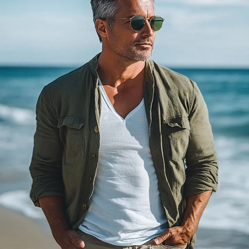 Men's Spring and Autumn Army Green Long Sleeve Shirt MTA1896C8U sold by Manly product image thumbnail 3