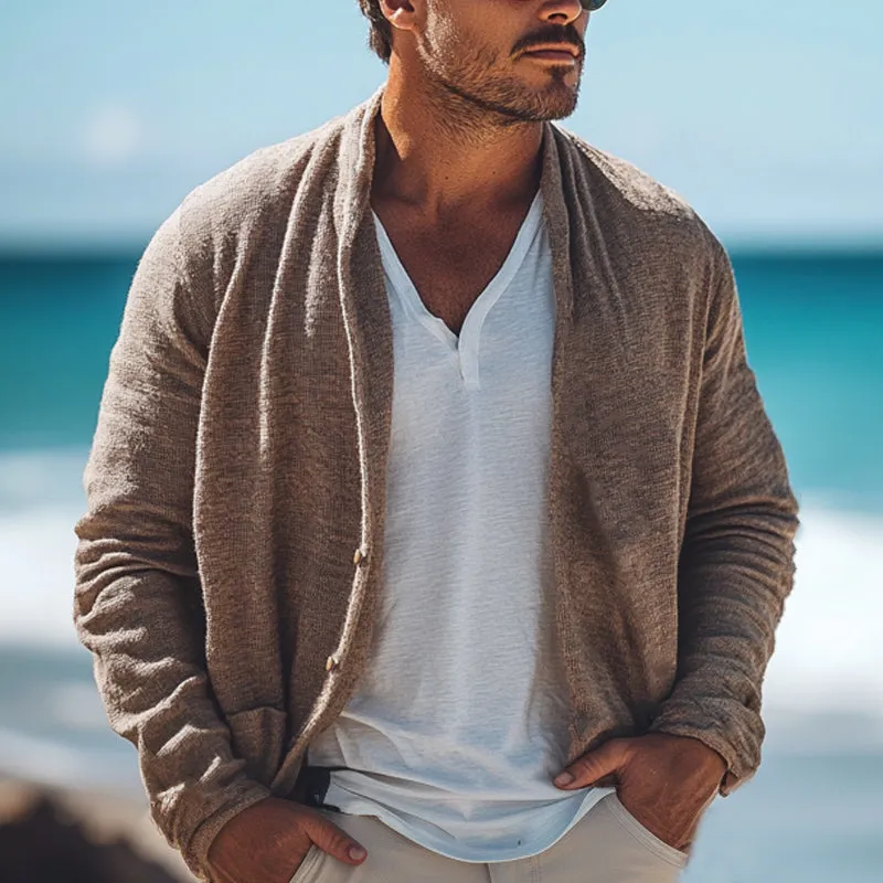 Men's Spring and Autumn Khaki Casual Knitted Cardigan MTA1867C1U sold by Manly product image thumbnail 3