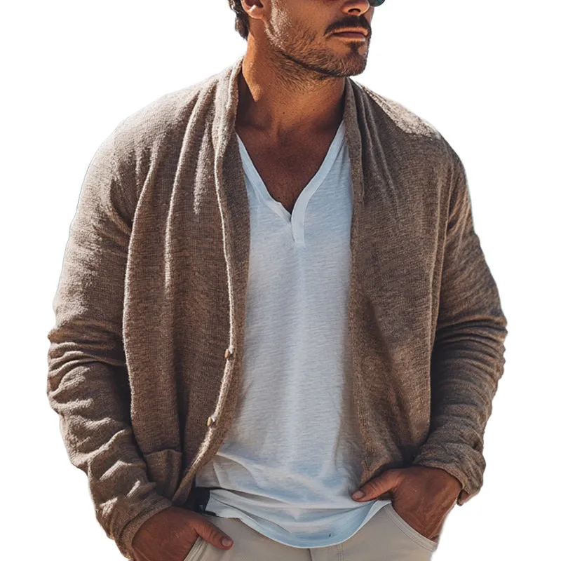 Men's Spring and Autumn Khaki Casual Knitted Cardigan MTA1867C1U sold by Manly