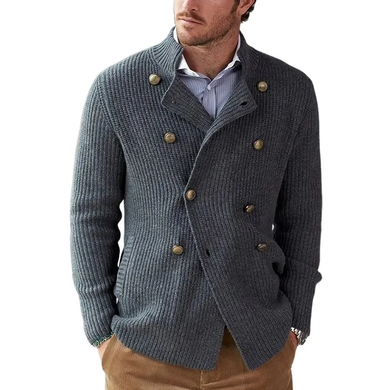 Men's Spring and Autumn Dark Grey Double-Breasted Casual Knitted Cardigan MTA1894C2U sold by Manly