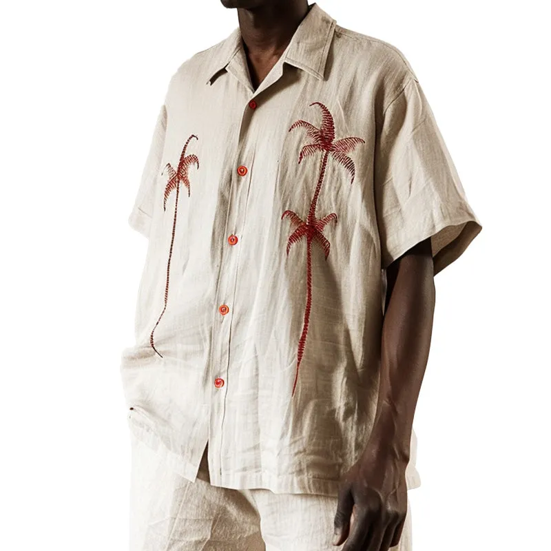 Men's Casual Palm Leaf Embroidered Short Sleeve Shirt MTA1814C8P sold by Manly