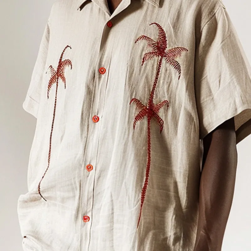 Men's Casual Palm Leaf Embroidered Short Sleeve Shirt MTA1814C8P sold by Manly product image thumbnail 3