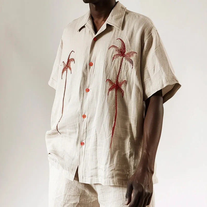 Men's Casual Palm Leaf Embroidered Short Sleeve Shirt MTA1814C8P sold by Manly product image thumbnail 2