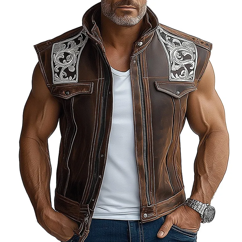 Men's Leather Embroidered Personalized Vest MTA1854C6P sold by Manly